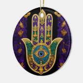 Mardi Gras Gouden Paarse Groene Hamsa's Kunst Keramisch Ornament (Links)