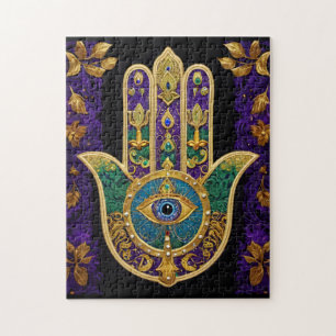 Mardi Gras Gouden Paarse Groene Hamsa's Kunst Legpuzzel