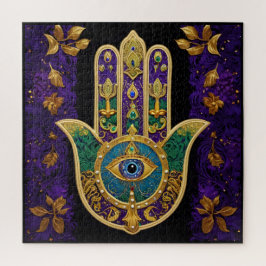 Mardi Gras Gouden Paarse Groene Hamsa's Kunst Legpuzzel