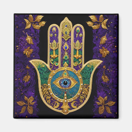 Mardi Gras Gouden Paarse Groene Hamsa's Kunst Magneet