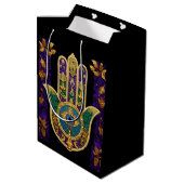 Mardi Gras Gouden Paarse Groene Hamsa's Kunst Medium Cadeauzakje (Achterkant Gekanteld)