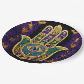 Mardi Gras Gouden Paarse Groene Hamsa's Kunst Papieren Bordje (Gekanteld)