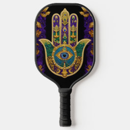 Mardi Gras Gouden Paarse Groene Hamsa's Kunst Pickleball Paddle