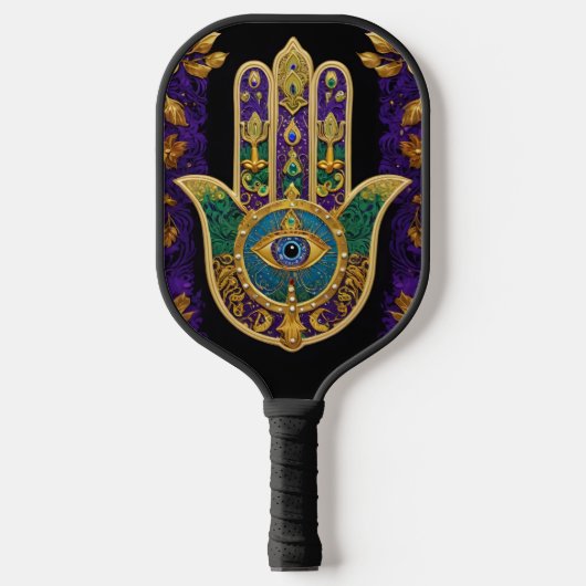 Mardi Gras Gouden Paarse Groene Hamsa's Kunst Pickleball Paddle (Voorkant)