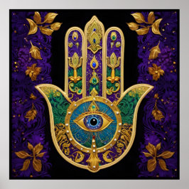 Mardi Gras Gouden Paarse Groene Hamsa's Kunst Poster
