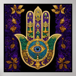 Mardi Gras Gouden Paarse Groene Hamsa's Kunst Poster