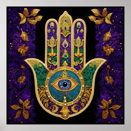 Mardi Gras Gouden Paarse Groene Hamsa's Kunst Poster (Voorkant)