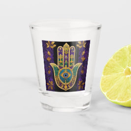 Mardi Gras Gouden Paarse Groene Hamsa's Kunst Shot Glas