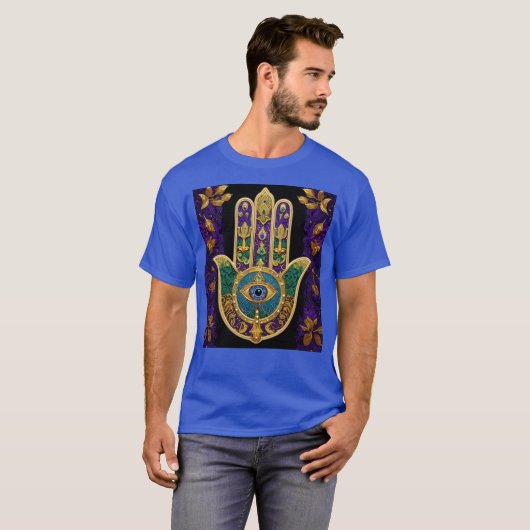 Mardi Gras Gouden Paarse Groene Hamsa's Kunst T-shirt (Voorkant volledig)