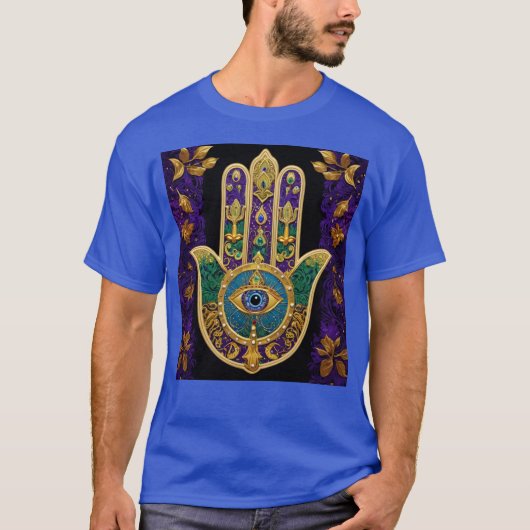 Mardi Gras Gouden Paarse Groene Hamsa's Kunst T-shirt (Voorkant)