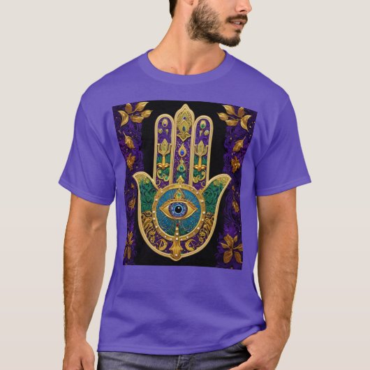 Mardi Gras Gouden Paarse Groene Hamsa's Kunst T-shirt (Voorkant)