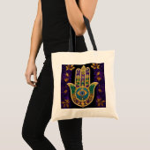 Mardi Gras Gouden Paarse Groene Hamsa's Kunst Tote Bag (Voorkant (product))