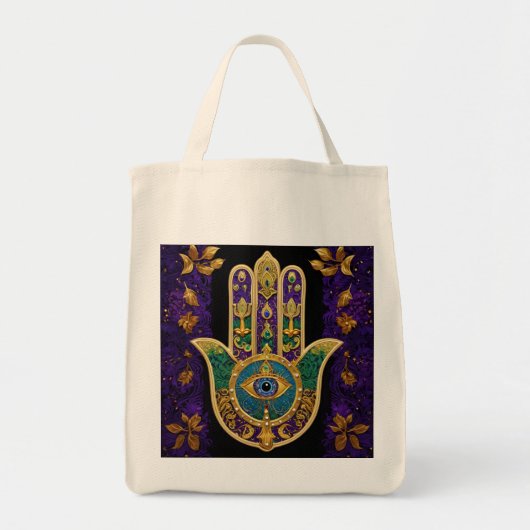 Mardi Gras Gouden Paarse Groene Hamsa's Kunst Tote Bag (Voorkant)