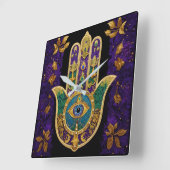 Mardi Gras Gouden Paarse Groene Hamsa's Kunst Vierkante Klok (Hoek)