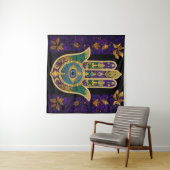Mardi Gras Gouden Paarse Groene Hamsa's Kunst Wandkleed (In Situ (horizontaal))