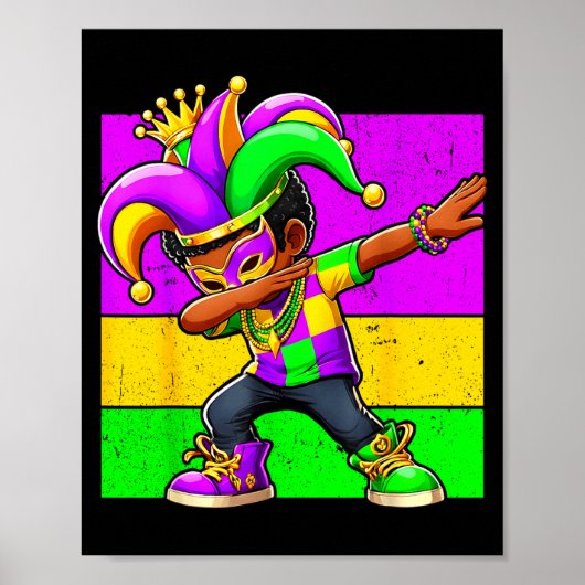Mardi Gras Grappige Dabbing Zwarte Jongen Narrenho Poster (Voorkant)
