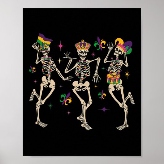 Mardi Gras Grappige Skeletten Dansen Carnaval Para Poster (Voorkant)