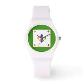 Mardi Gras Green Gold Purple Fleur de Lis Horloge