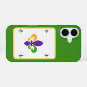 Mardi Gras Green Gold Purple Fleur de Lis iPhone 16 Hoesje (Achterkant horizontaal)