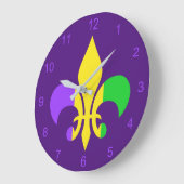 Mardi Gras Green Yellow Paars Fleur-de-Lis Grote Klok (Hoek)
