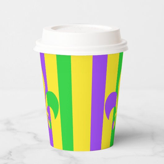 Mardi Gras Green Yellow Paars Fleur-de-Lis Paper Papieren Bekers (Links)