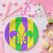 Mardi Gras Green Yellow Paars Fleur-de-Lis Papieren Bordje (Feest)