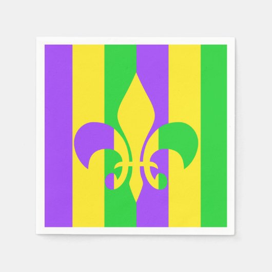 Mardi Gras Green Yellow Paars Fleur-de-Lis Servet (Voorkant)