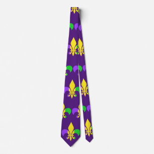 Mardi Gras Green Yellow Paars Fleur-de-Lis Stropdas
