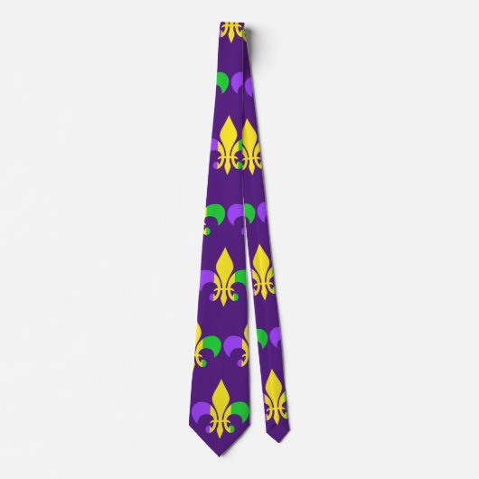 Mardi Gras Green Yellow Paars Fleur-de-Lis Stropdas (Voorkant)