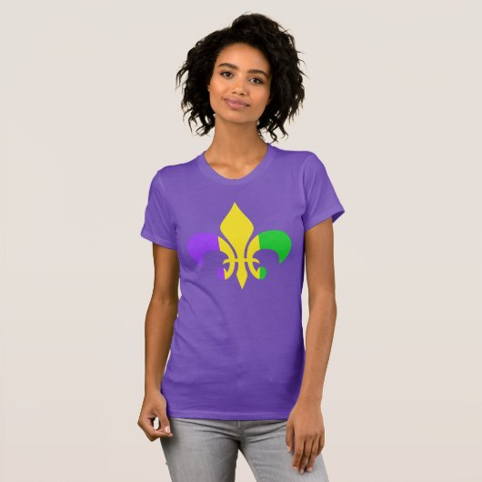 Mardi Gras Green Yellow Paars Fleur-de-Lis T-shirt (Voorkant volledig)