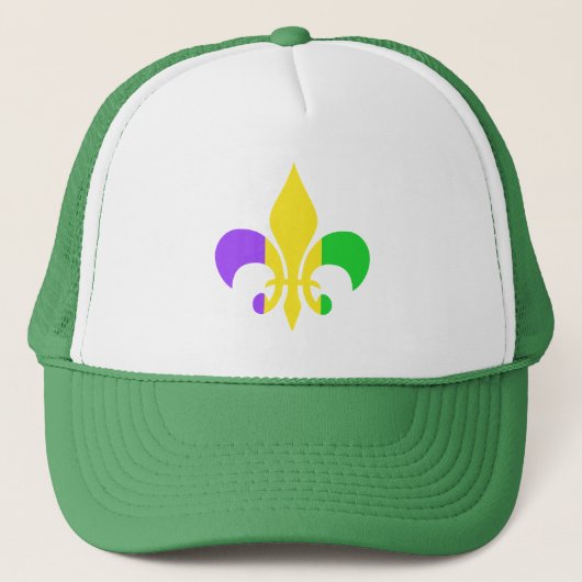 Mardi Gras Green Yellow Paars Fleur-de-Lis Trucker Pet (Voorkant)