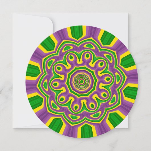 Mardi Gras Green Yellow Paars Pattern Mandala Kaart (Voorkant)