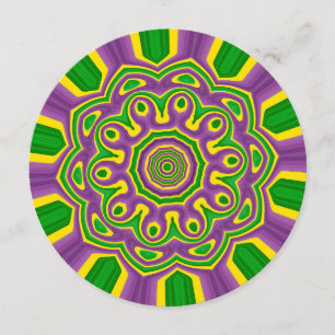 Mardi Gras Green Yellow Paars Pattern Mandala Kaart