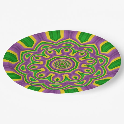 Mardi Gras Green Yellow Paars Pattern Mandala Papieren Bordje (Gekanteld)