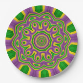 Mardi Gras Green Yellow Paars Pattern Mandala Papieren Bordje (Voorkant)
