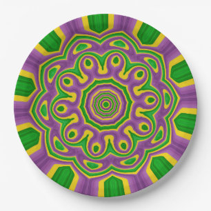Mardi Gras Green Yellow Paars Pattern Mandala Papieren Bordje