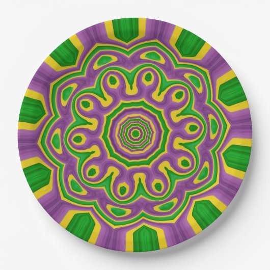 Mardi Gras Green Yellow Paars Pattern Mandala Papieren Bordje (Voorkant)
