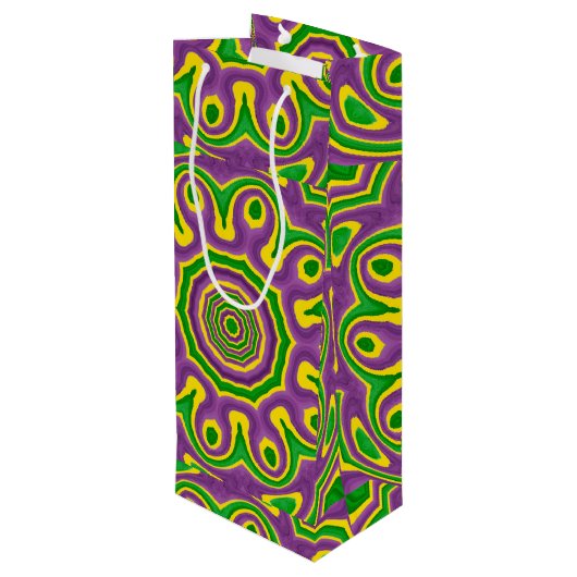 Mardi Gras Green Yellow Paars Pattern Mandala Wijn Cadeautas (Achterkant Gekanteld)