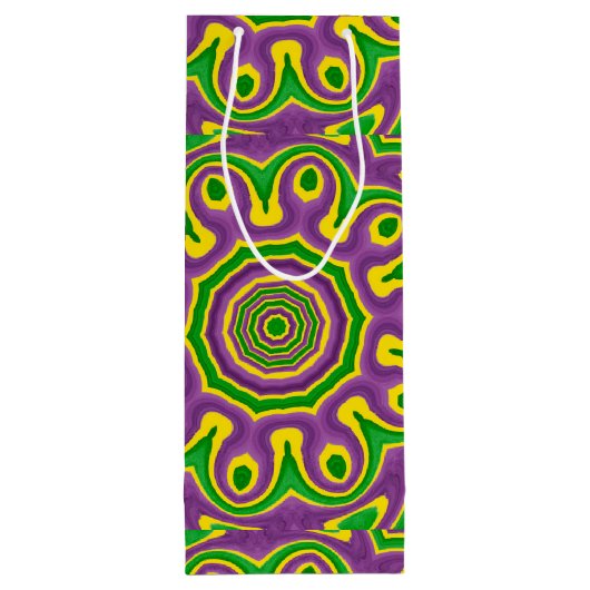 Mardi Gras Green Yellow Paars Pattern Mandala Wijn Cadeautas (Achterkant)