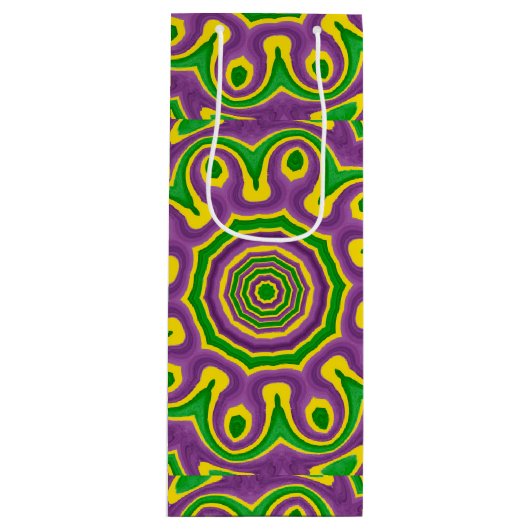 Mardi Gras Green Yellow Paars Pattern Mandala Wijn Cadeautas (Voorkant)