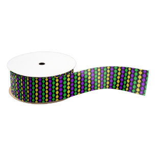 Mardi Gras Green, Yellow, Paarse kralen op zwart Grosgrain Lint