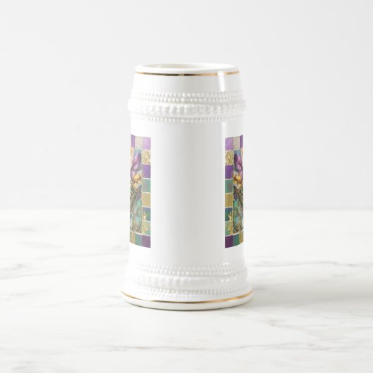 Mardi Gras Groen en Goud Kleurrijke Veren Masker Bierpul (Center)