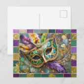 Mardi Gras Groen en Goud Kleurrijke Veren Masker Briefkaart (Voorkant / Achterkant)
