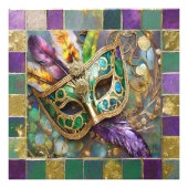 Mardi Gras Groen en Goud Kleurrijke Veren Masker Foto Afdruk (Voorkant)