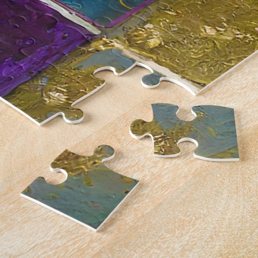 Mardi Gras Groen en Goud Kleurrijke Veren Masker Legpuzzel (Zijkant)