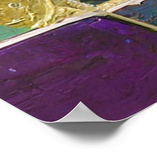 Mardi Gras Groen en Goud Kleurrijke Veren Masker Poster (Hoek)