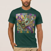 Mardi Gras Groen en Goud Kleurrijke Veren Masker T-shirt (Voorkant)