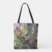 Mardi Gras Groen en Goud Kleurrijke Veren Masker Tote Bag (Achterkant)