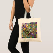 Mardi Gras Groen en Goud Kleurrijke Veren Masker Tote Bag (Voorkant (product))