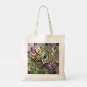 Mardi Gras Groen en Goud Kleurrijke Veren Masker Tote Bag (Achterkant)